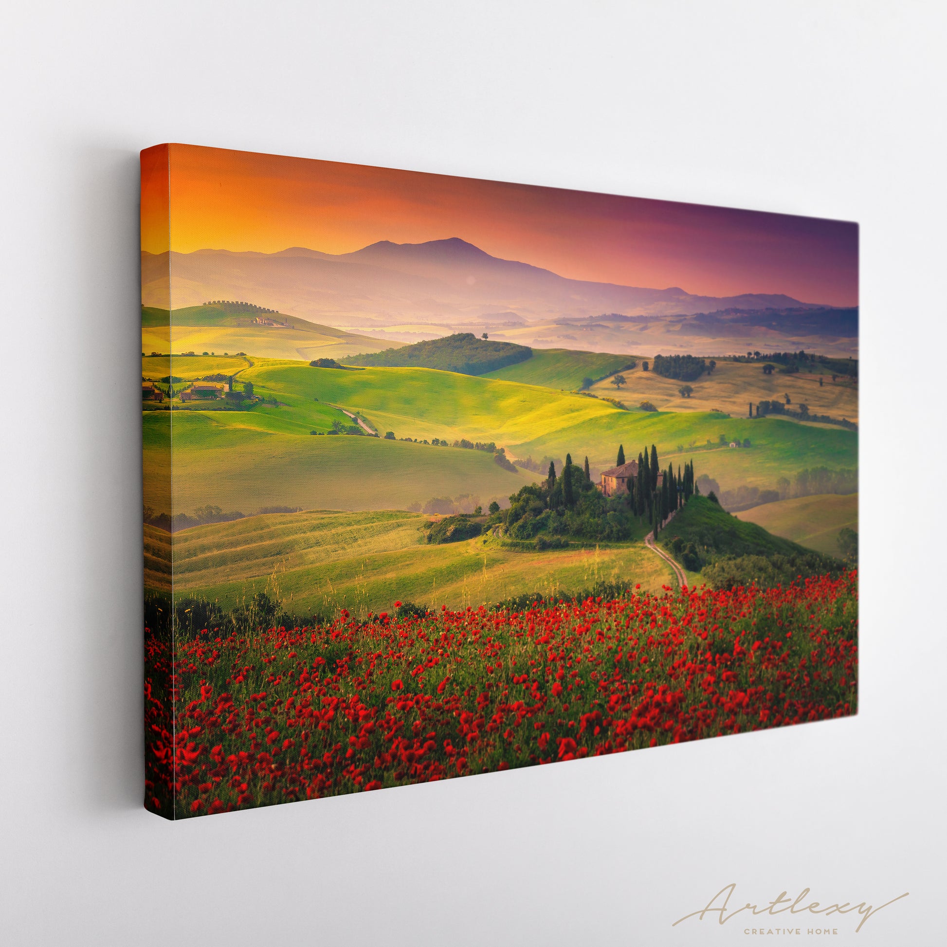 Tuscany Landscape with Poppy Field Canvas Print ArtLexy   