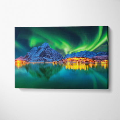 Aurora Borealis Landscape Lofotens Norway Canvas Print ArtLexy 1 Panel 24"x16" inches 