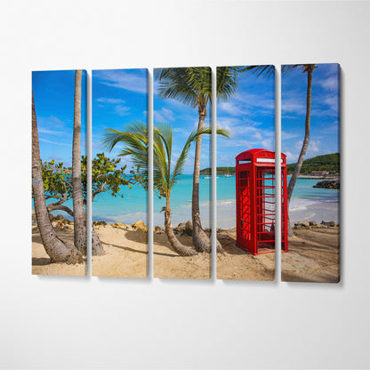 Dickenson Bay & Telephone Booth Antigua Caribbean Canvas Print ArtLexy 5 Panels 36"x24" inches 