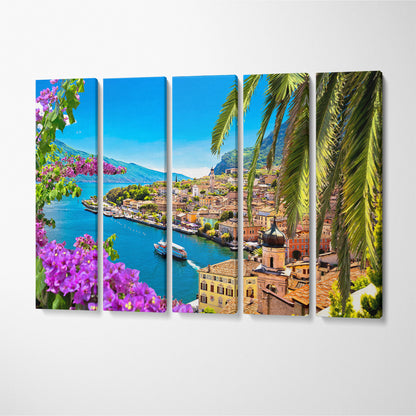 Limone sul Garda Waterfront Lombardy Italy Canvas Print ArtLexy 5 Panels 36"x24" inches 