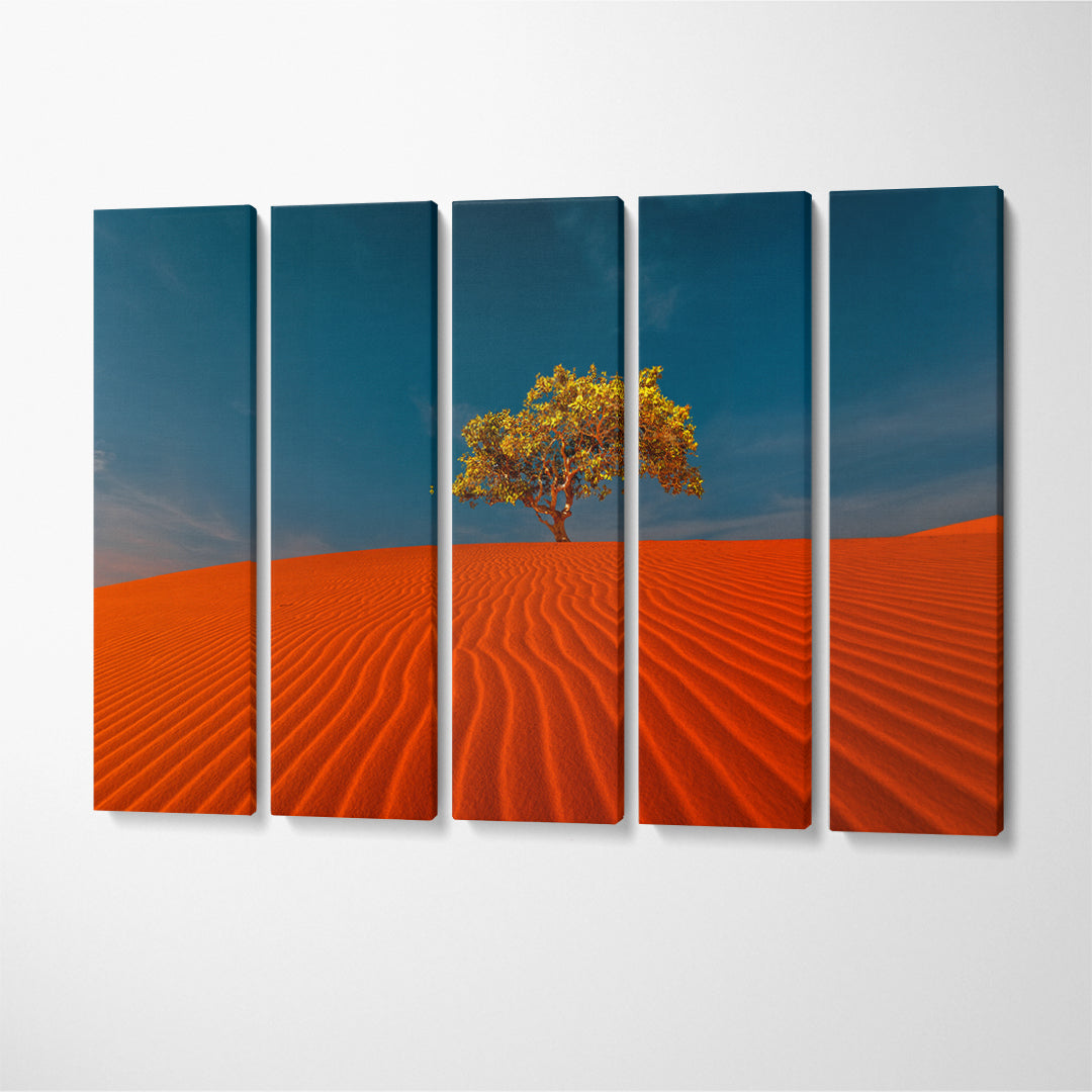 Lonely Tree in Sandy Desert Canvas Print ArtLexy 5 Panels 36"x24" inches 