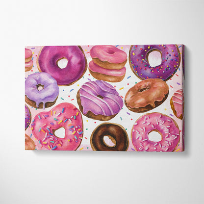 Pink Donuts Canvas Print ArtLexy 1 Panel 24"x16" inches 