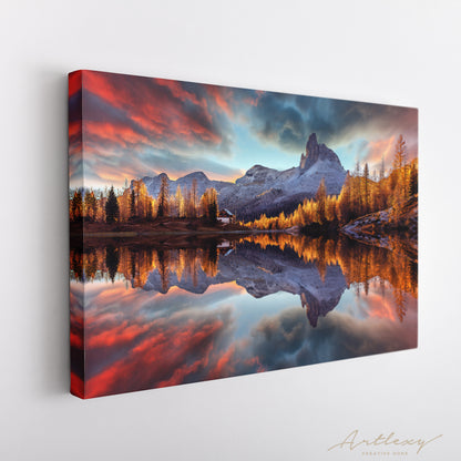 Federa Lake with Dolomites Peak Canvas Print ArtLexy   