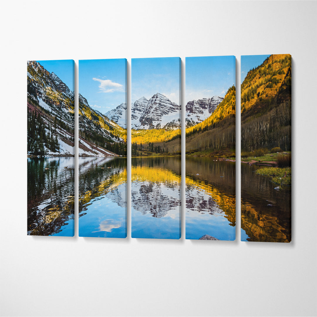 Maroon Bells Peak with Maroon Lake Aspen Colorado Canvas Print ArtLexy 5 Panels 36"x24" inches 