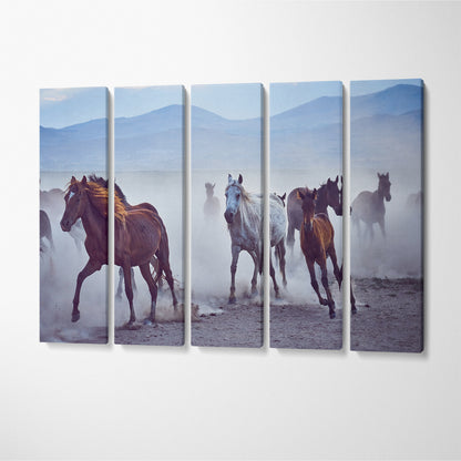 Wild Horses Running in Desert Canvas Print ArtLexy 5 Panels 36"x24" inches 