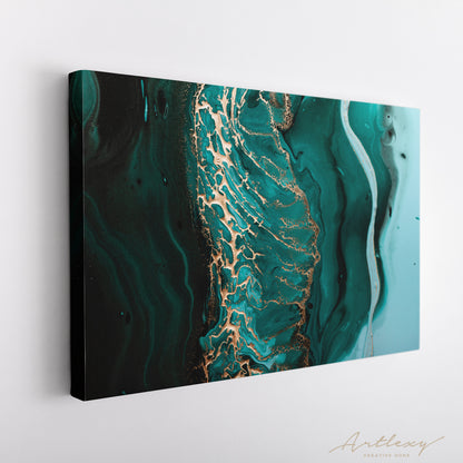 Abstract Green Waves with Gold Swirls Canvas Print ArtLexy   