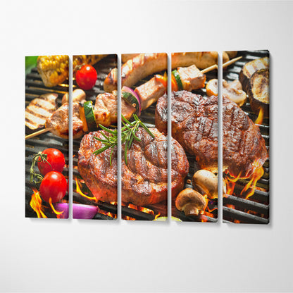 Grilled Meat with Vegetables Canvas Print ArtLexy 5 Panels 36"x24" inches 