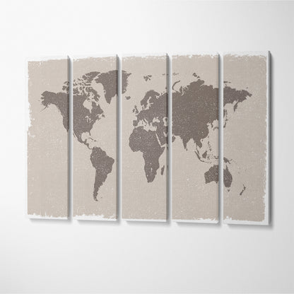 Grunge World Map Canvas Print ArtLexy 5 Panels 36"x24" inches 