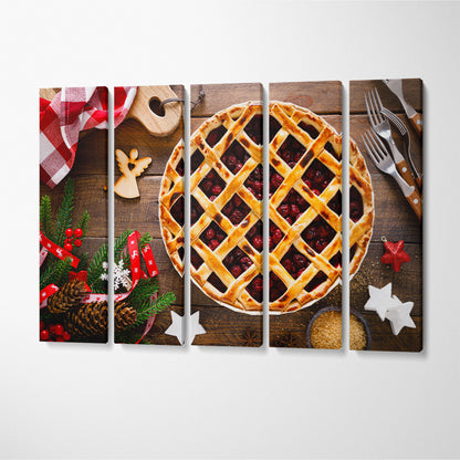 American Christmas Cherry Pie Canvas Print ArtLexy 5 Panels 36"x24" inches 