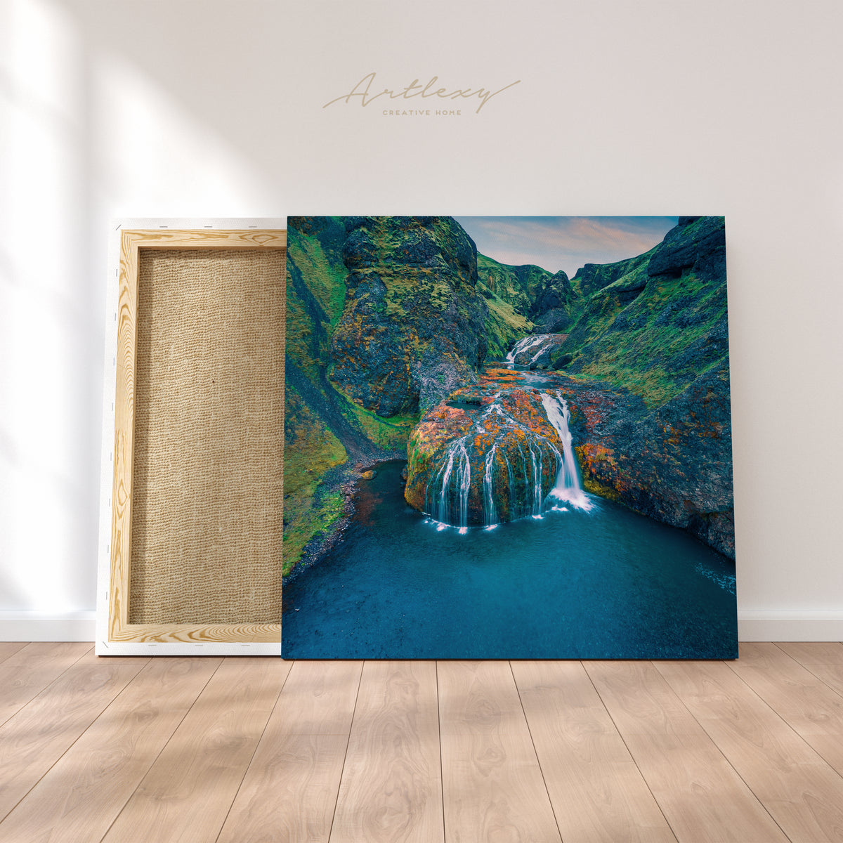 Stjornarfoss Waterfall, Iceland Landscape Canvas Print ArtLexy 1 Panel 12"x12" inches 
