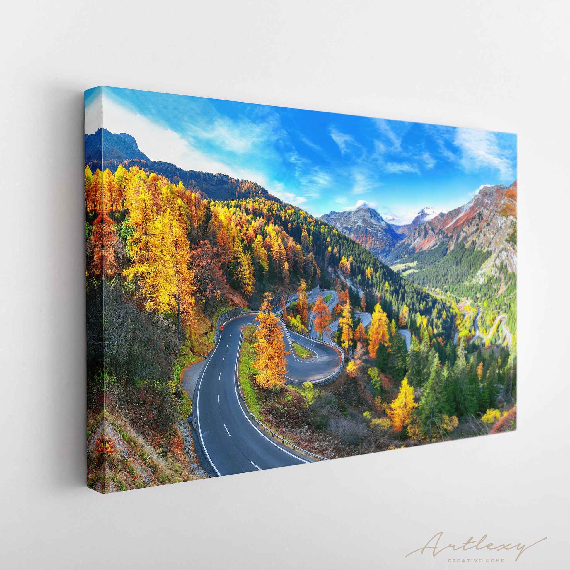 Maloja Pass Road at Autumn Switzerland Canvas Print ArtLexy   