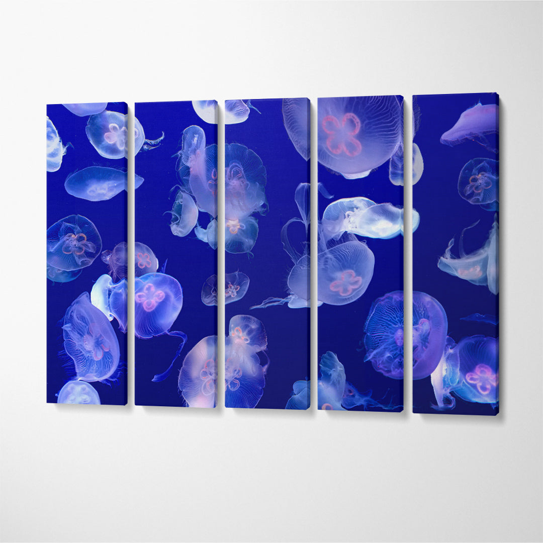Glow Jellyfish in Blue Sea Canvas Print ArtLexy 5 Panels 36"x24" inches 
