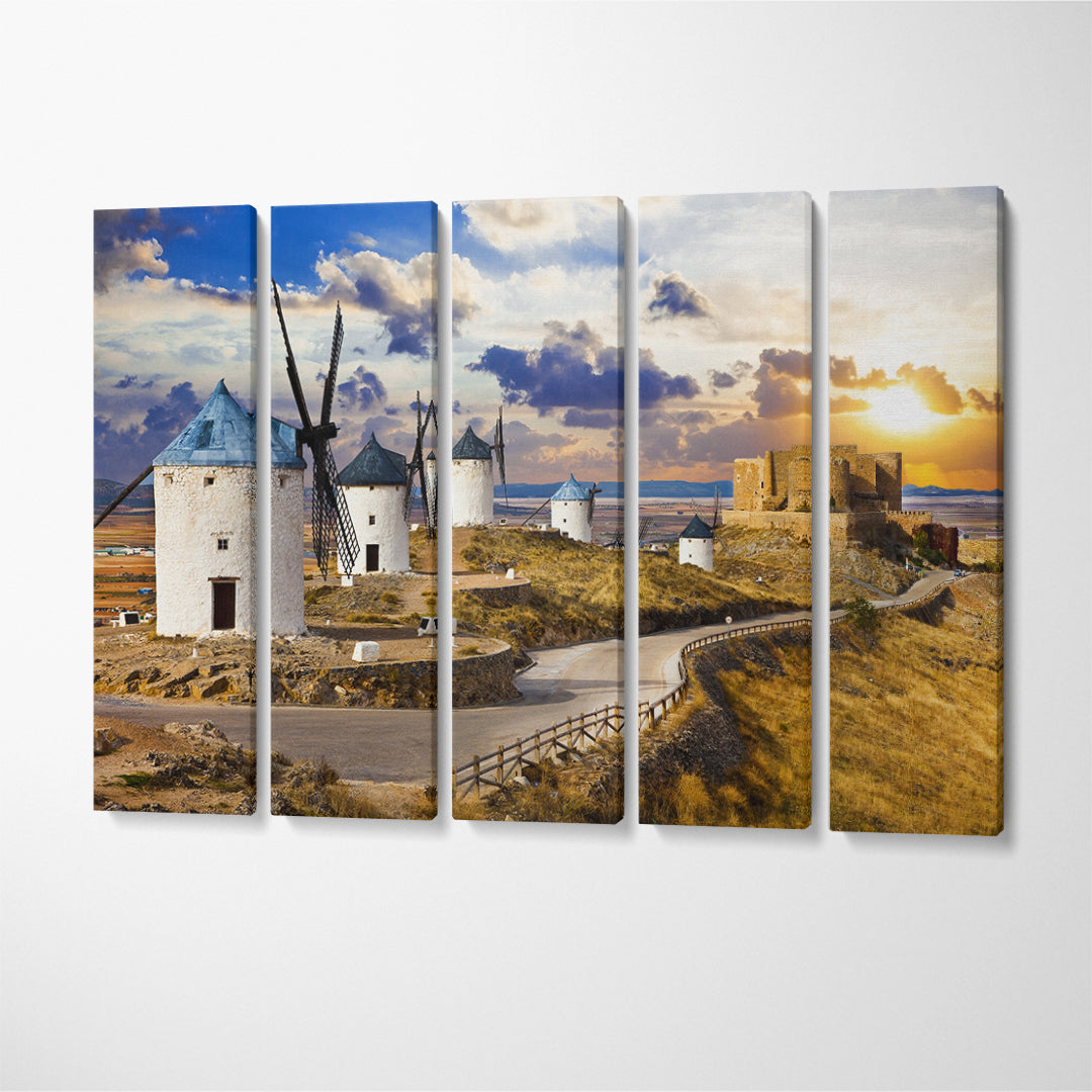 Windmills of Consuegra Spain. Windmills of Don Quixote Canvas Print ArtLexy 5 Panels 36"x24" inches 
