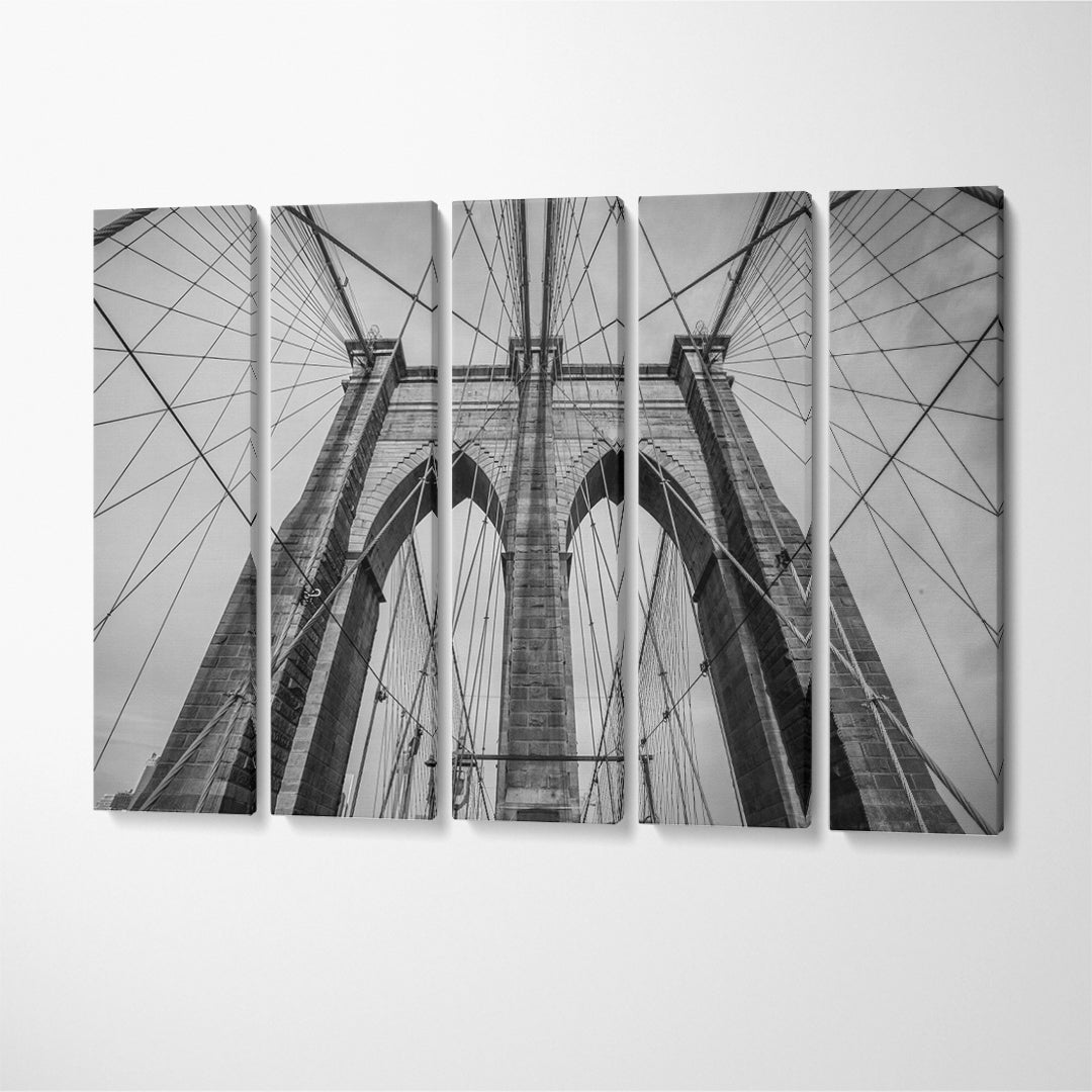 Brooklyn Bridge Black and White New York USA Canvas Print ArtLexy 5 Panels 36"x24" inches 