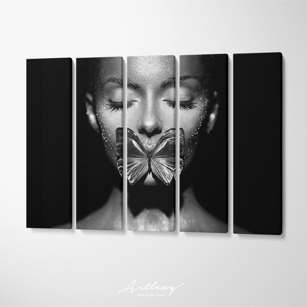 Portrait of Beautiful Woman with Butterfly Canvas Print ArtLexy   