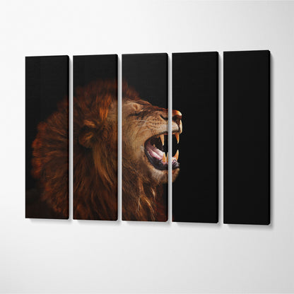 Terrifying Roaring Lion Canvas Print ArtLexy 5 Panels 36"x24" inches 