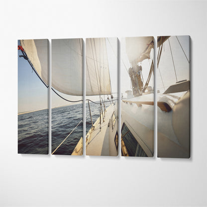 Yacht Sailing On Open Sea Canvas Print ArtLexy 5 Panels 36"x24" inches 