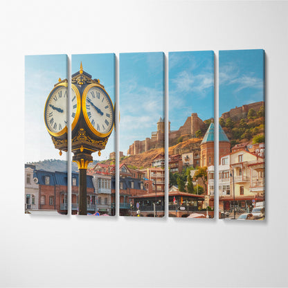 City Clock And Narikala Fortress Tbilisi Georgia Canvas Print ArtLexy 5 Panels 36"x24" inches 