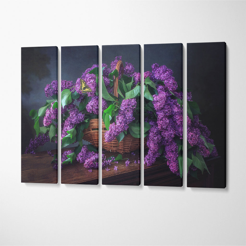 Still Life Basket of Lilac Canvas Print ArtLexy 5 Panels 36"x24" inches 
