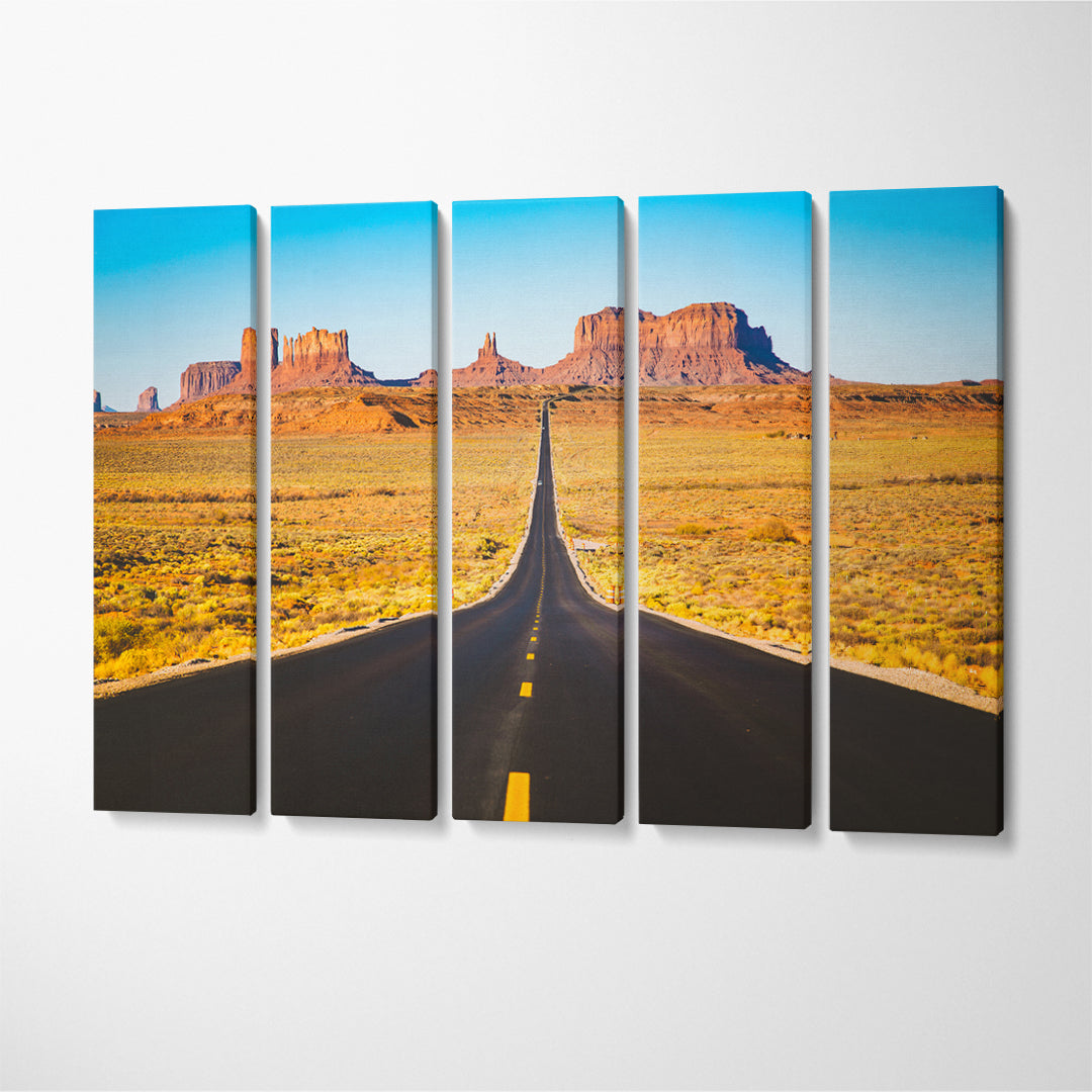 Historic U.S. Route 163 Highway Monument Valley Canvas Print ArtLexy 5 Panels 36"x24" inches 