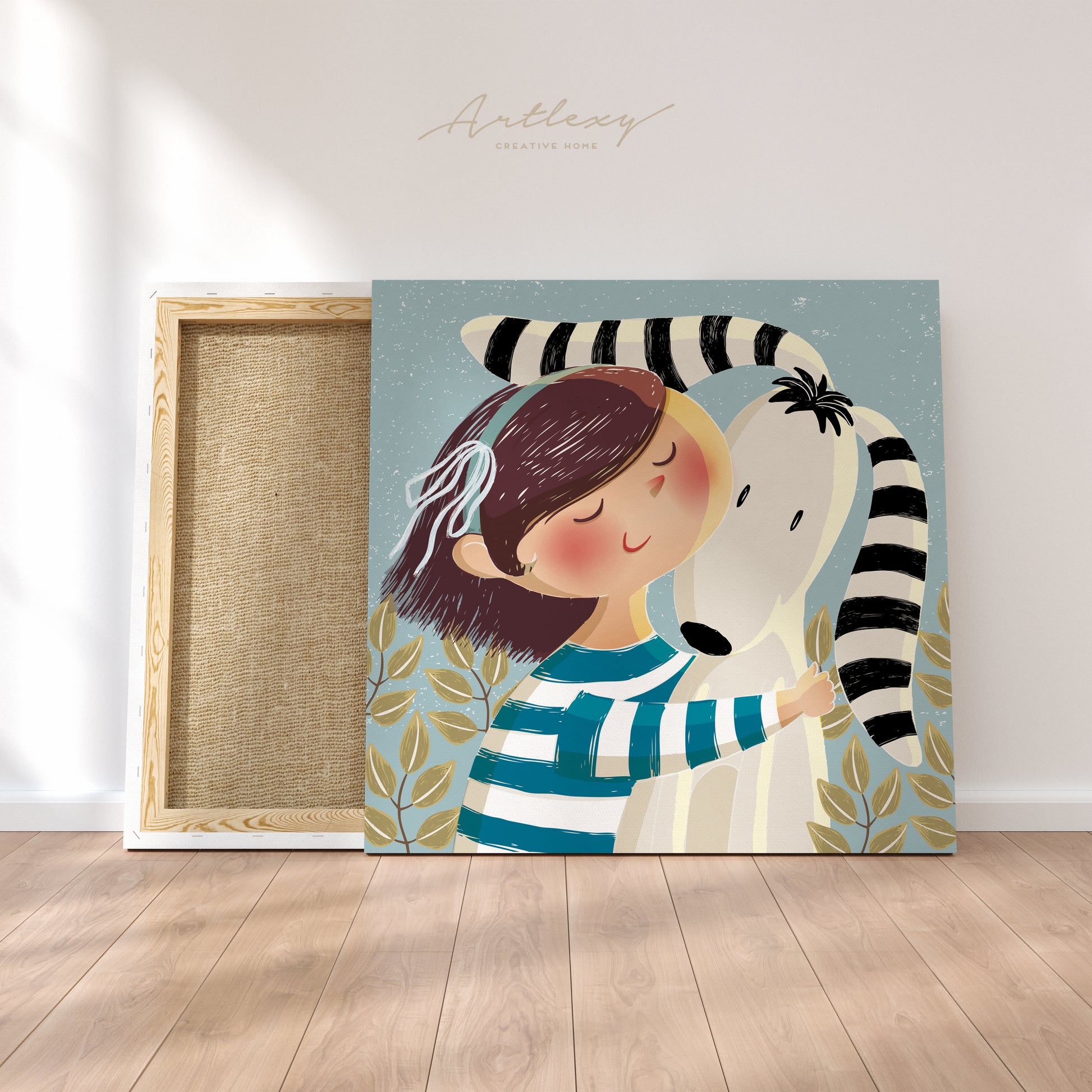 Cute Girl with Dog Canvas Print ArtLexy 1 Panel 12"x12" inches 
