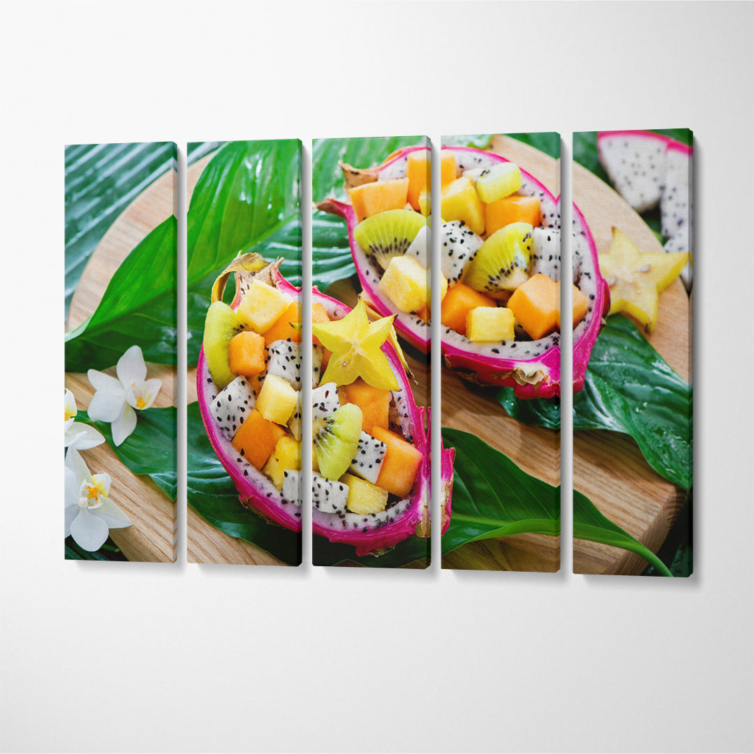 Exotic Fruit Salad in Dragon Fruit Canvas Print ArtLexy 5 Panels 36"x24" inches 