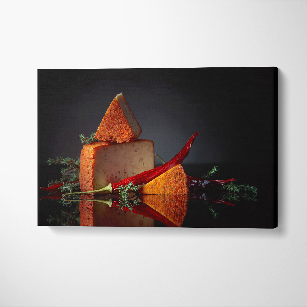 Pecorino Cheese with Chili Pepper Canvas Print ArtLexy 1 Panel 24"x16" inches 