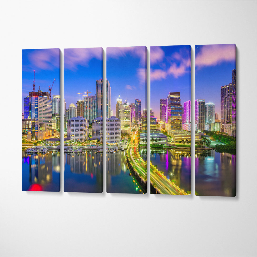 Miami Skyline Florida USA Canvas Print ArtLexy 5 Panels 36"x24" inches 