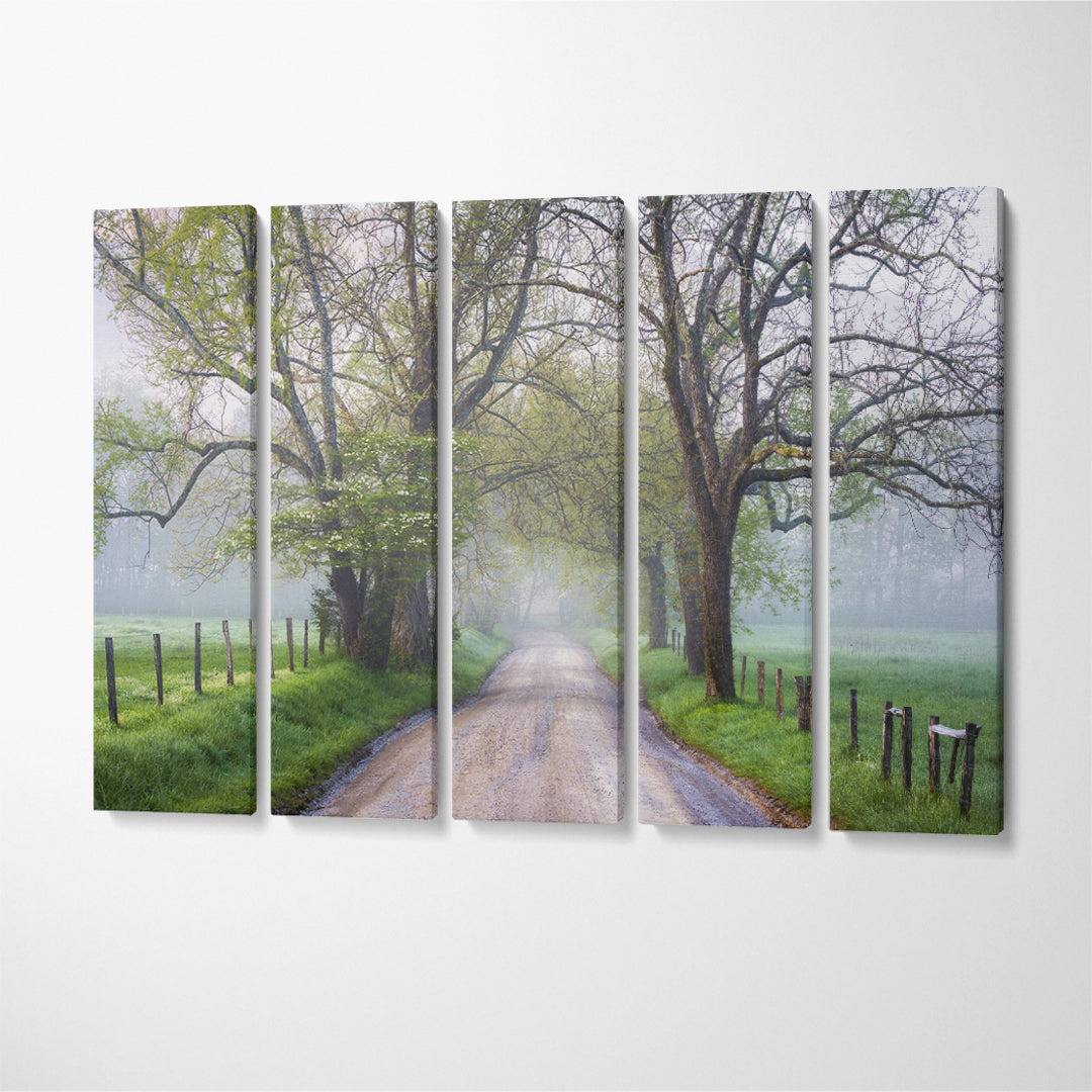 Misty Country Road Canvas Print ArtLexy 5 Panels 36"x24" inches 