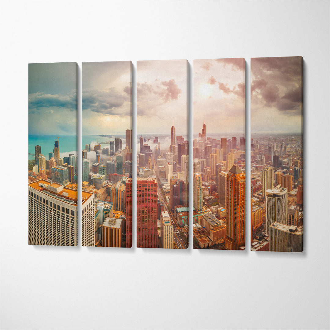 Chicago Illinois USA Downtown Skyline Canvas Print ArtLexy 5 Panels 36"x24" inches 