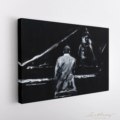 Black and White Abstract Pianist and Contrabassist Canvas Print ArtLexy   