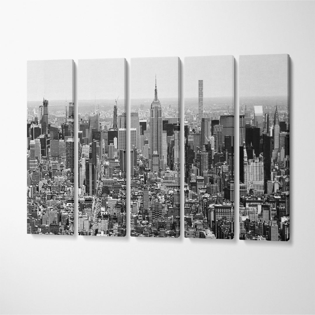 Top view New York Cityscape in Black And White Canvas Print ArtLexy 3 Panels 36"x24" inches 