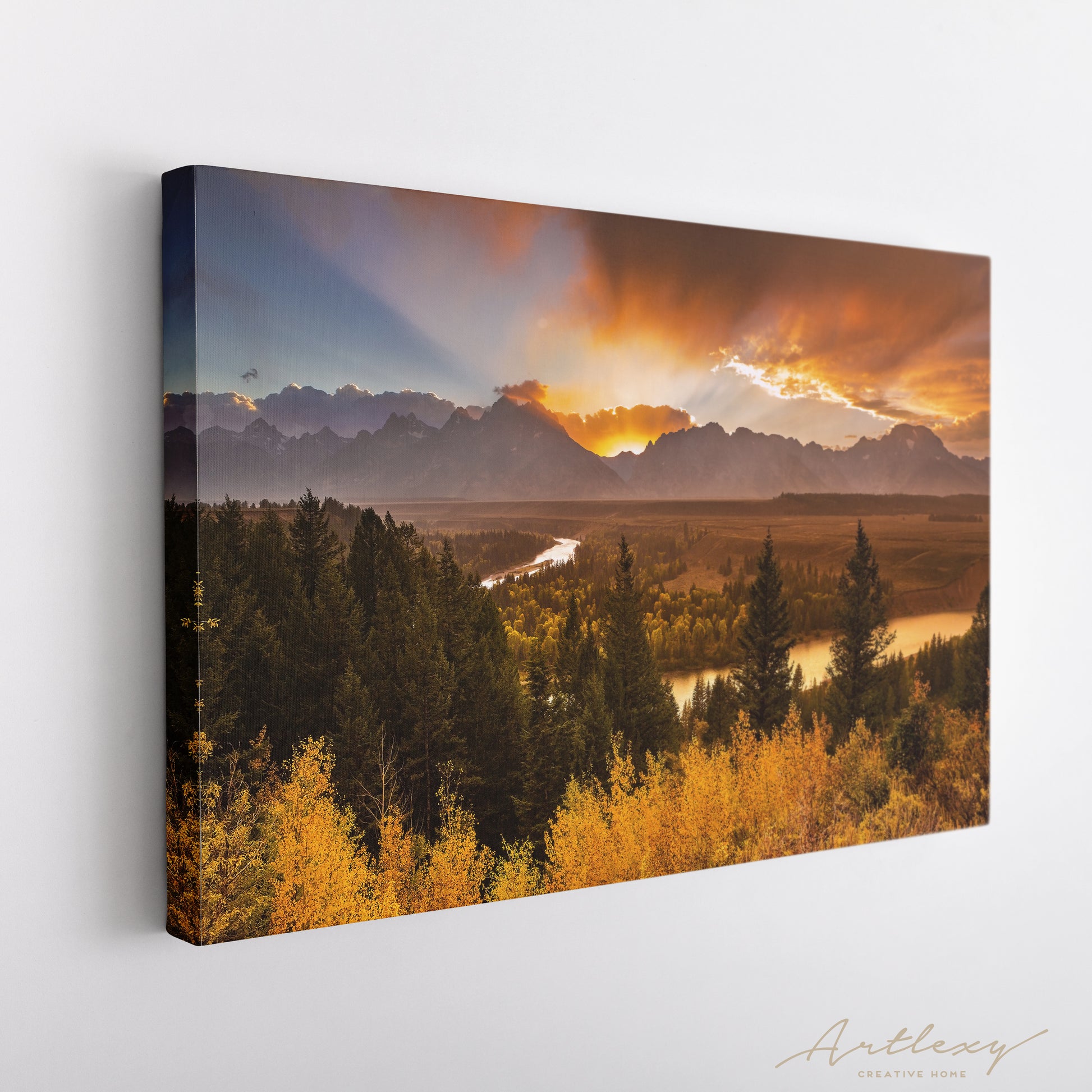 Teton Range and Snake River Wyoming Canvas Print ArtLexy   