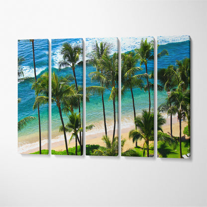 Hawaii Beach with Palm Trees Canvas Print ArtLexy 5 Panels 36"x24" inches 