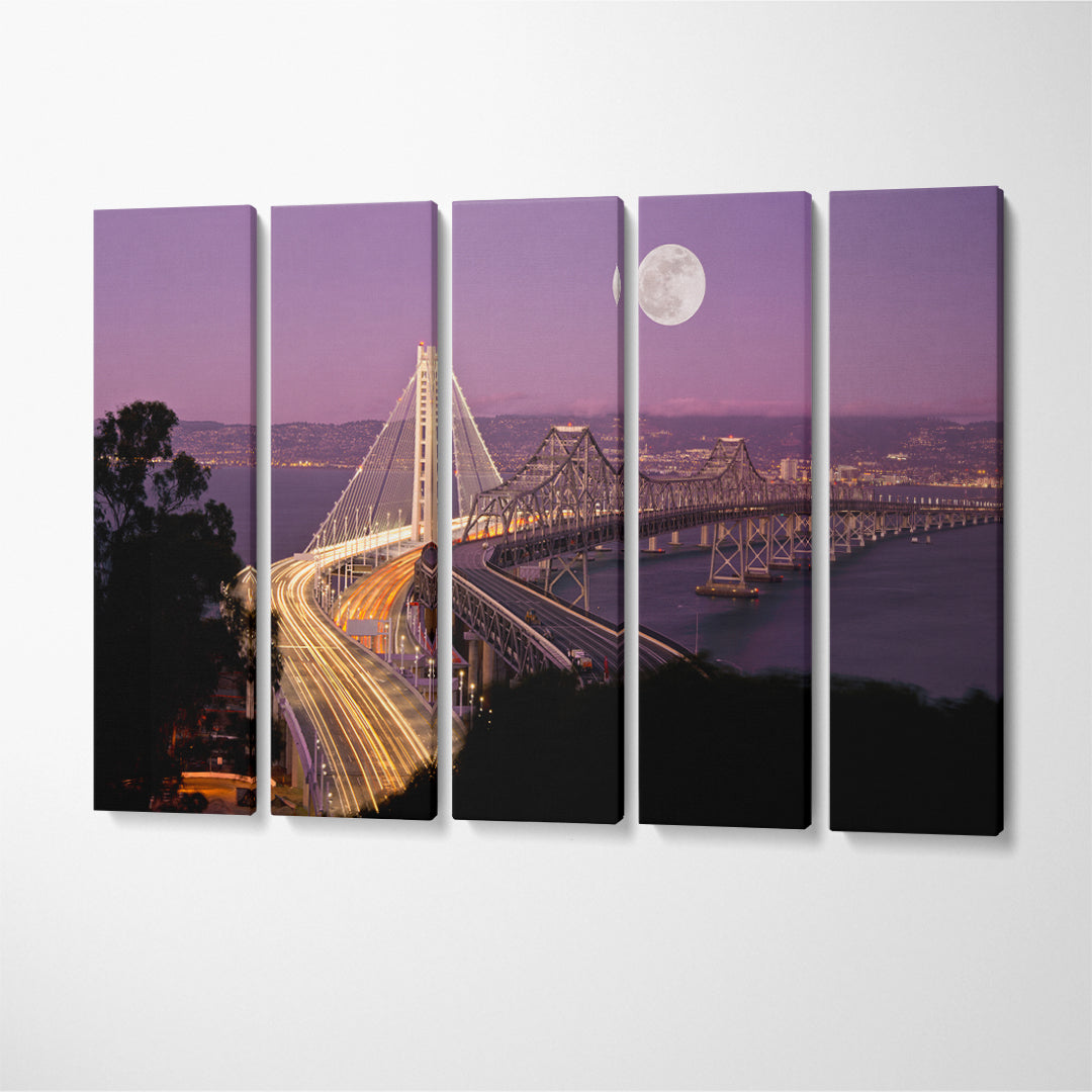 San Francisco New Bay Bridge at Night Canvas Print ArtLexy 5 Panels 36"x24" inches 