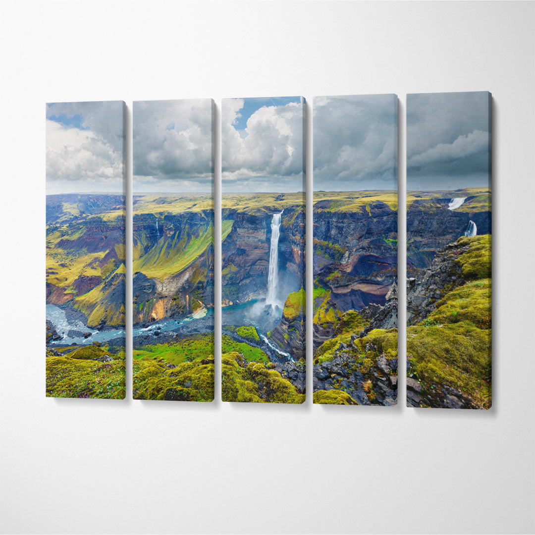 Beauty of Nature Haifoss Waterfall Iceland Canvas Print ArtLexy 5 Panels 36"x24" inches 