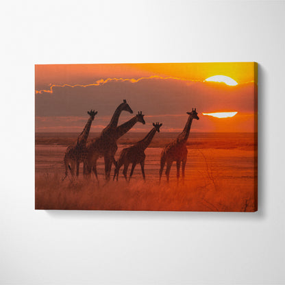 Herd of Giraffes at Sunset Canvas Print ArtLexy 1 Panel 24"x16" inches 