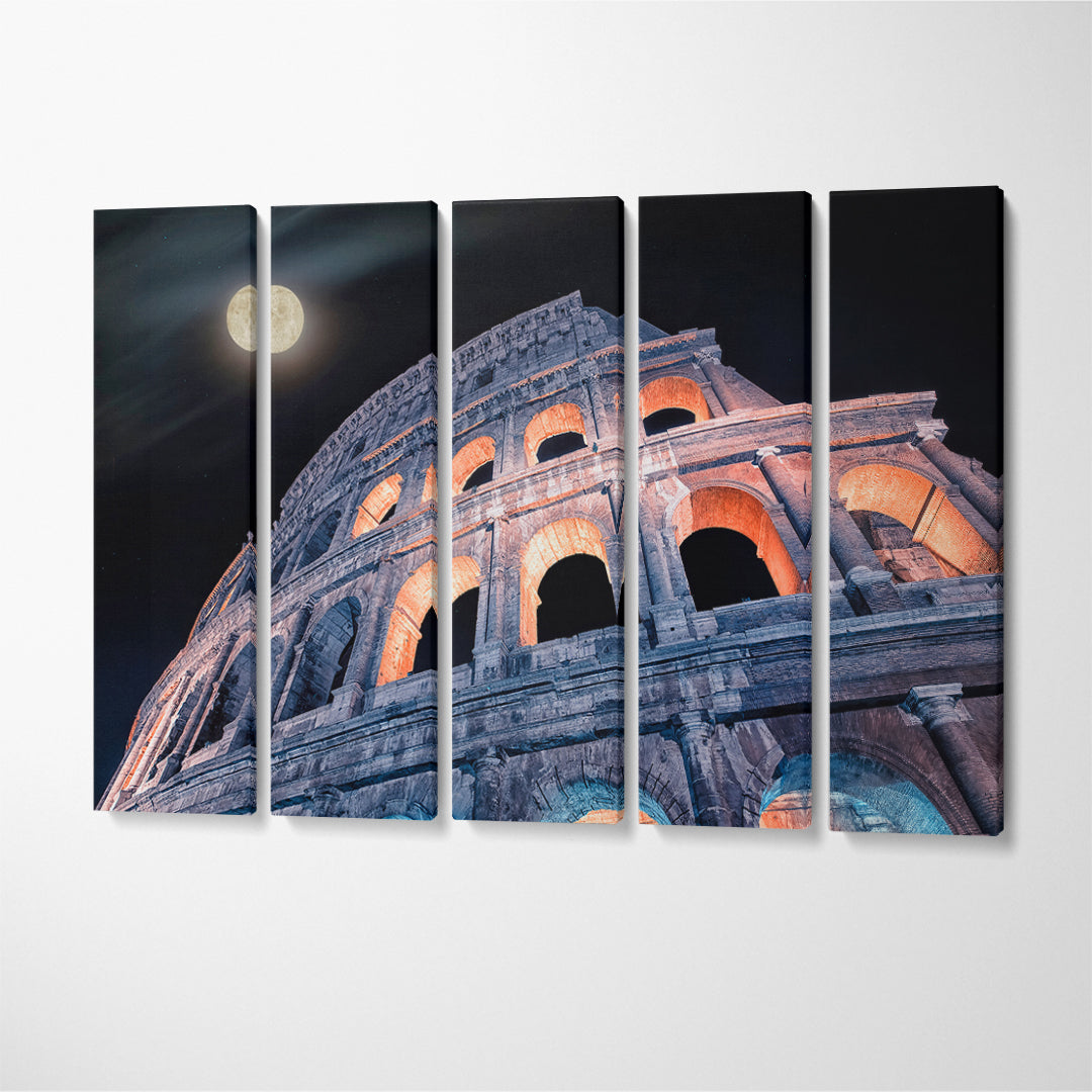 Rome Colosseum at Night Italy Canvas Print ArtLexy 5 Panels 36"x24" inches 