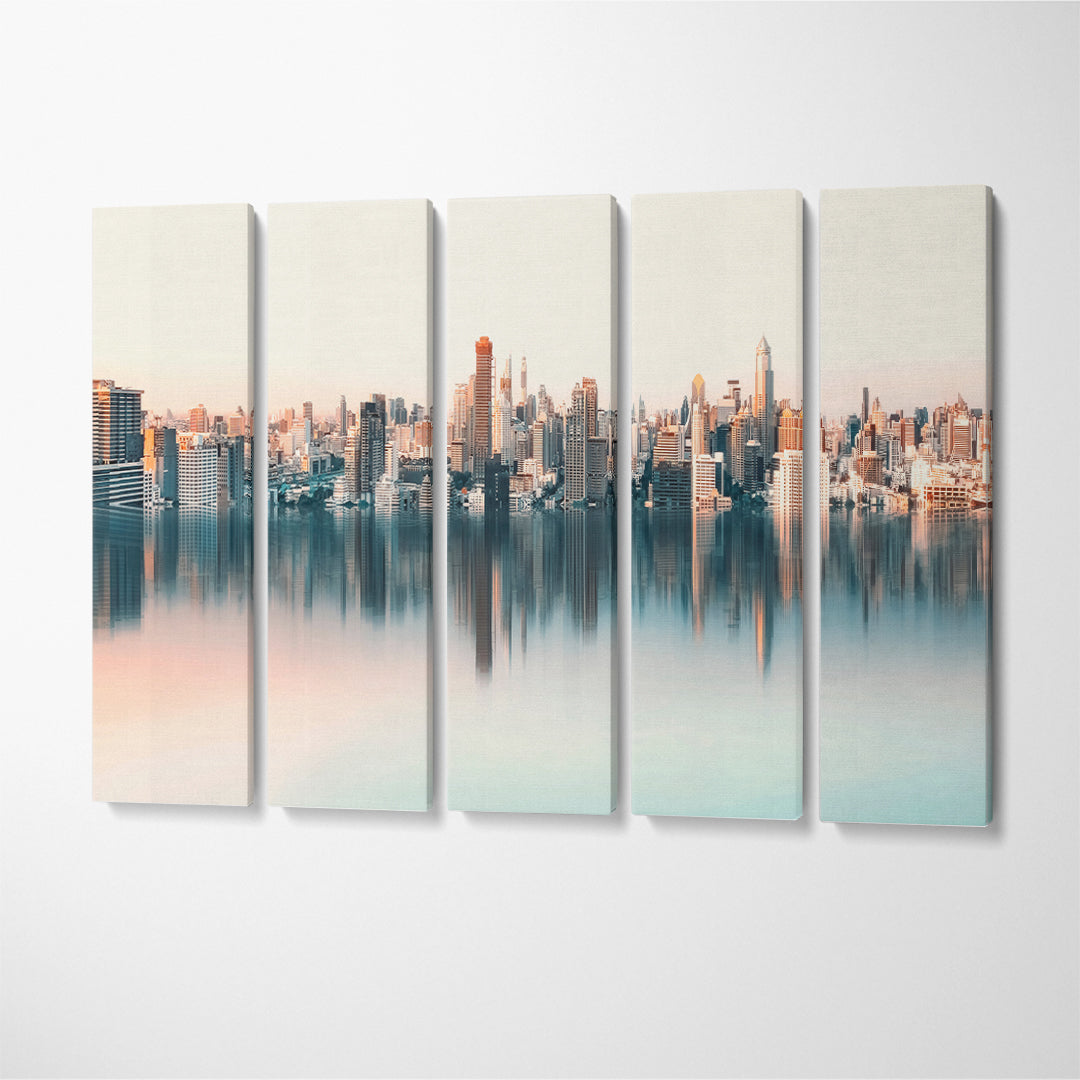 Amazing Bangkok City Reflection Canvas Print ArtLexy 5 Panels 36"x24" inches 