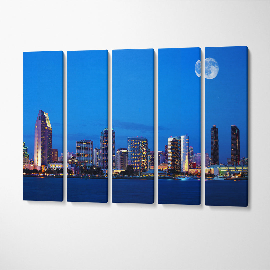 San Diego at Night Canvas Print ArtLexy 5 Panels 36"x24" inches 