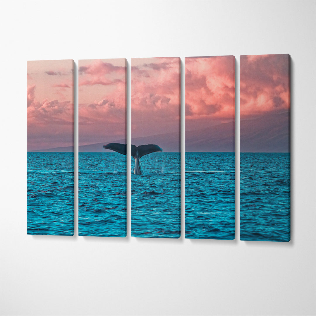 Humpback Whale During Sunset Maui Canvas Print ArtLexy 5 Panels 36"x24" inches 