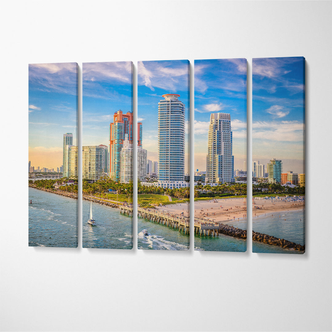 South Beach Miami Florida Canvas Print ArtLexy 5 Panels 36"x24" inches 