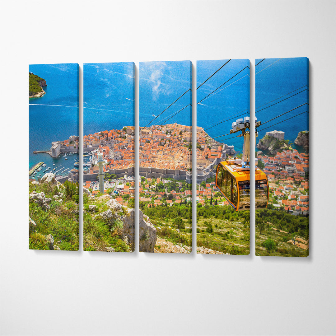 Old Town of Dubrovnik with Famous Cable Car Croatia Canvas Print ArtLexy 5 Panels 36"x24" inches 