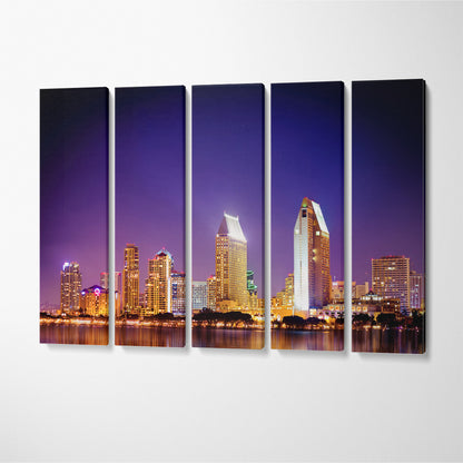San Diego Skyline California Canvas Print ArtLexy 5 Panels 36"x24" inches 