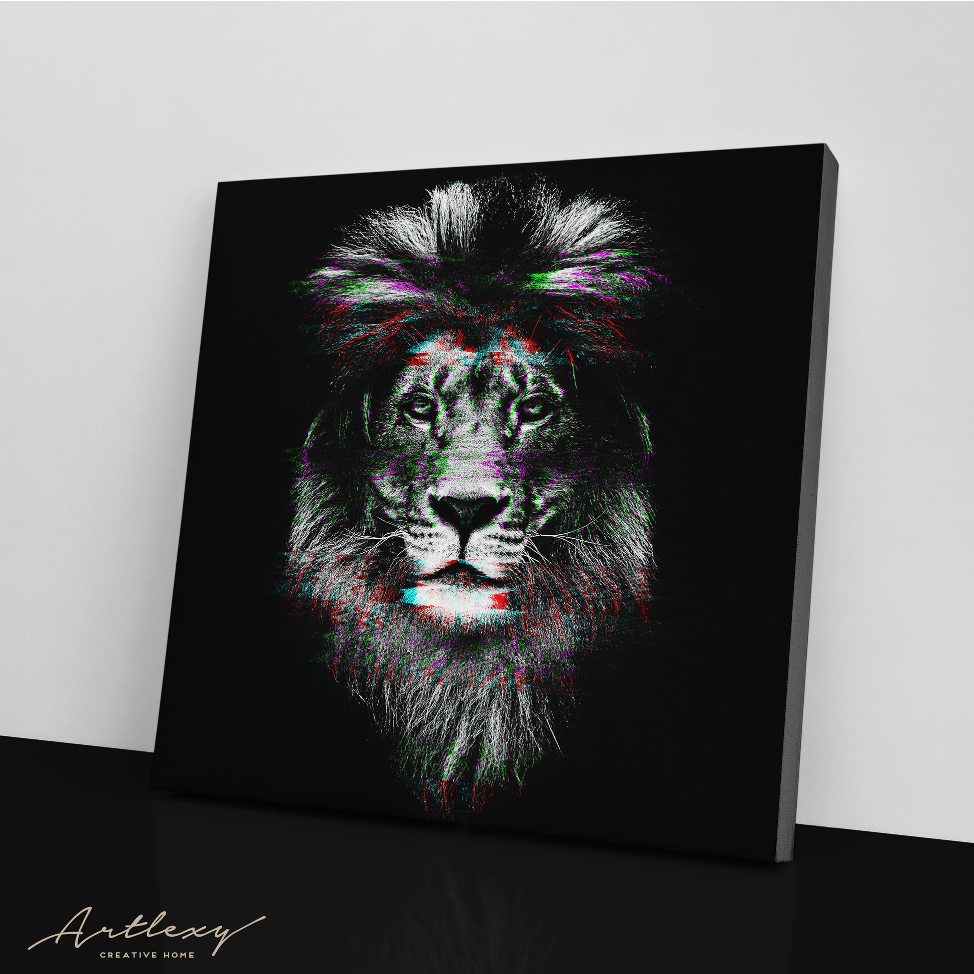 Holographic Glitch Art Lion Canvas Print ArtLexy   
