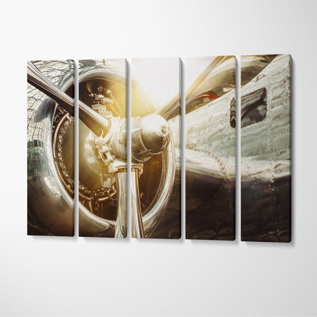 Radial Engine and Propeller of Old Airplane Canvas Print ArtLexy 5 Panels 36"x24" inches 