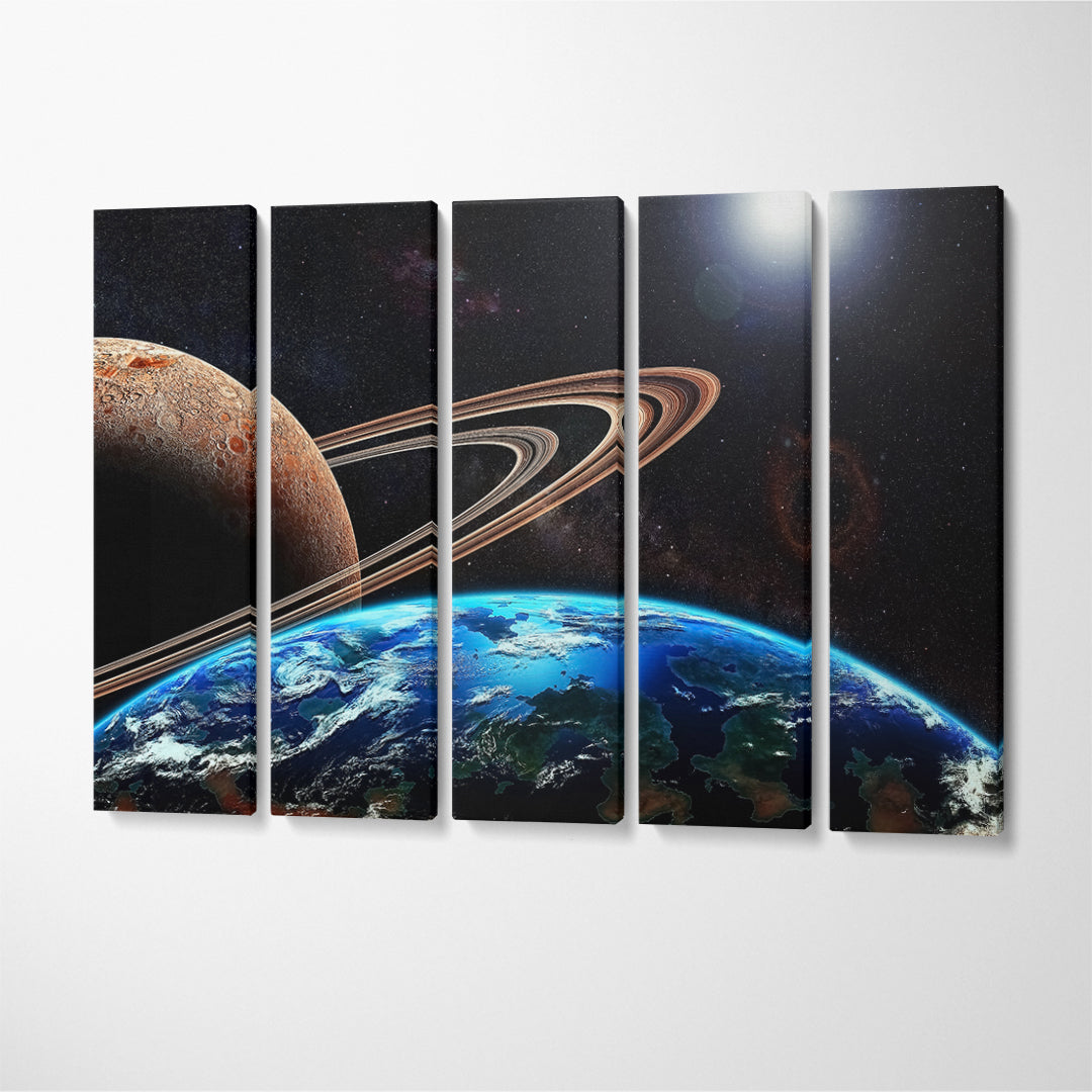 Exoplanet and Exomoon Canvas Print ArtLexy 5 Panels 36"x24" inches 
