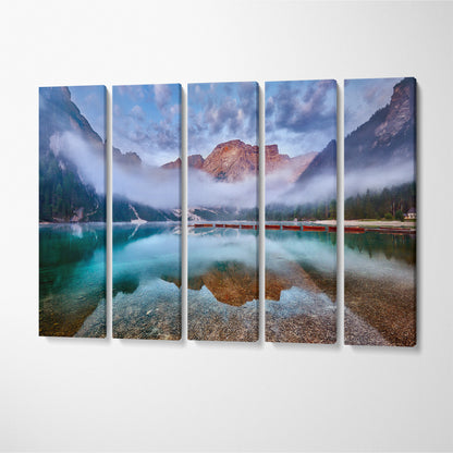 Lake Braies (Lago Di Braies) Italy Canvas Print ArtLexy 5 Panels 36"x24" inches 