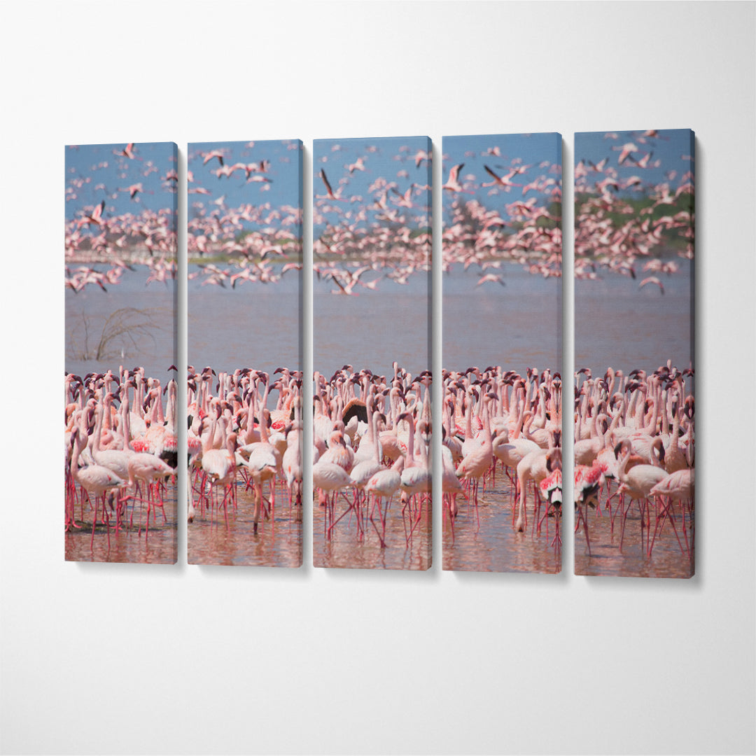 Flock of Wild Flamingos at Lake Bogoria Kenya Canvas Print ArtLexy 5 Panels 36"x24" inches 