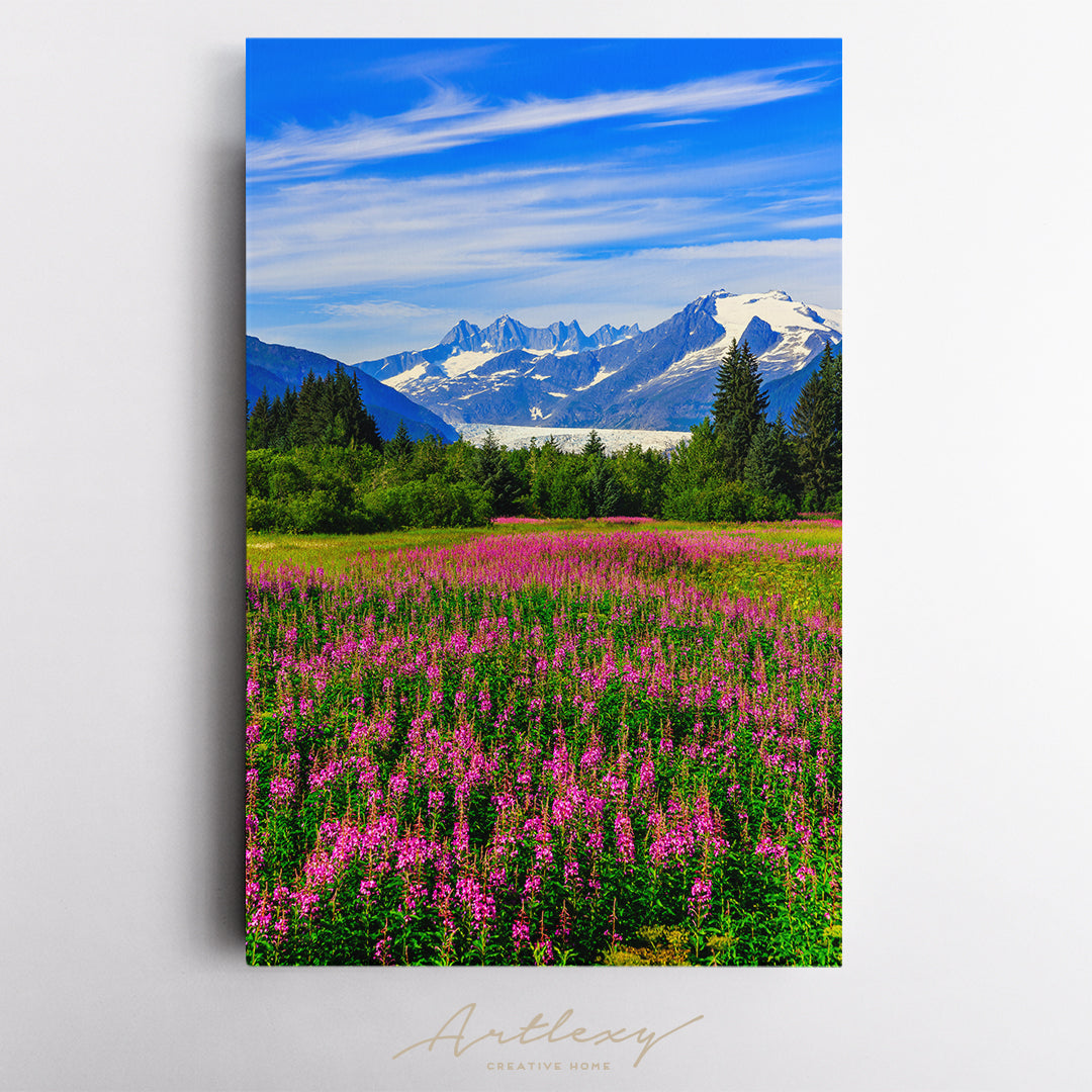 Mendenhall Glacier with Blooming Field Canvas Print ArtLexy   